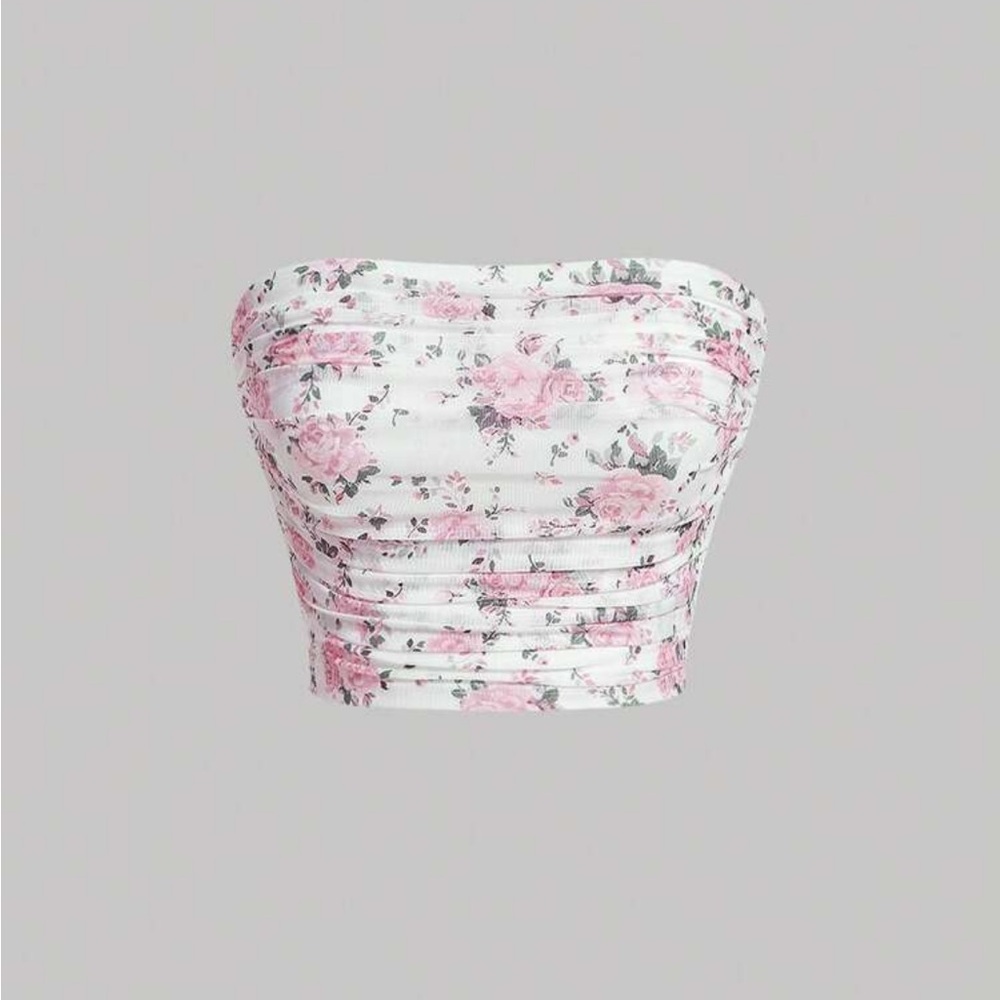 Floral Pink Strapless Bandeau Top